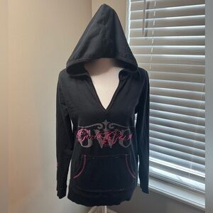 Black and Pink Hooded Women's Sweatshirt